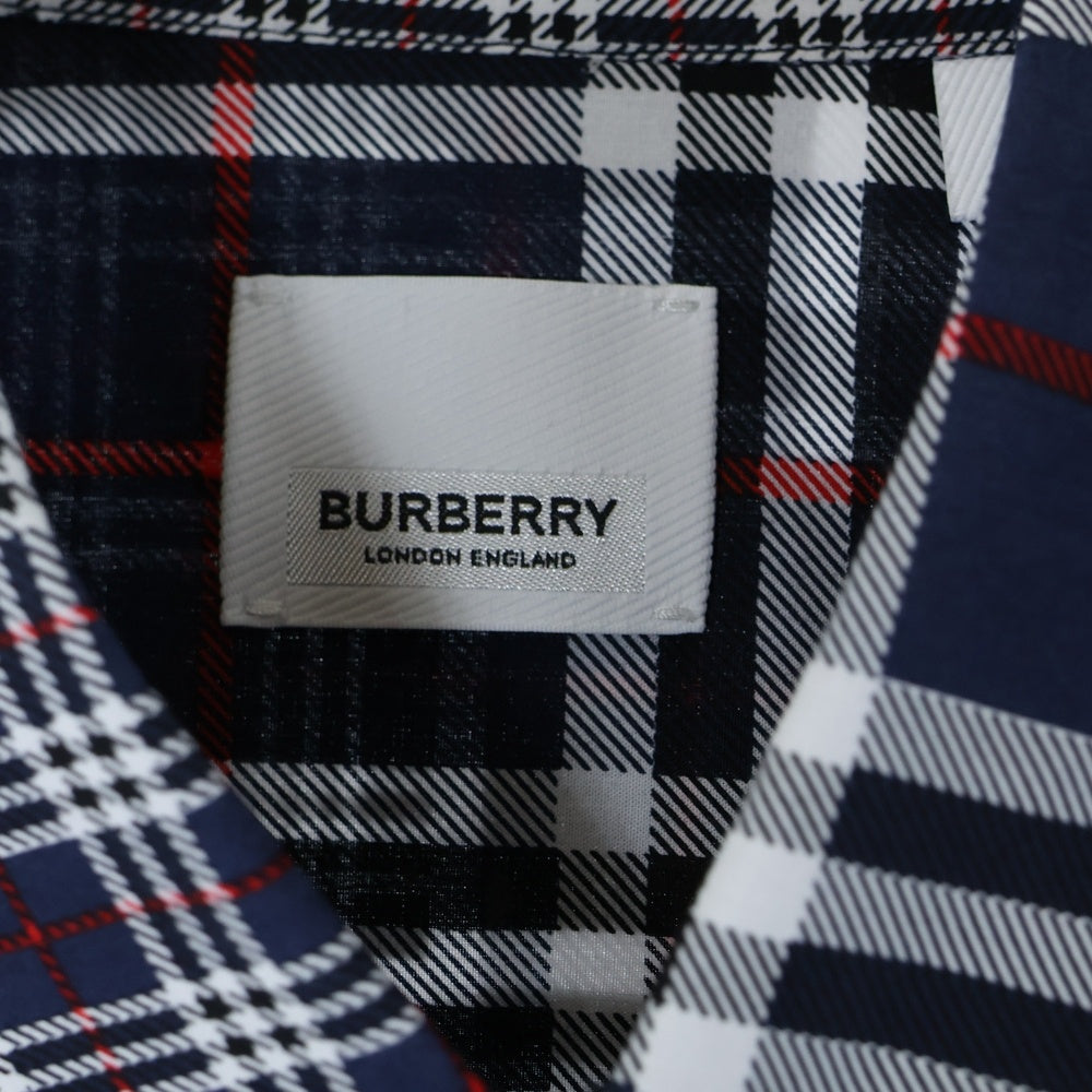 BURBERRY(バーバリー) ランダムチェック フロントポケット レギュラーカラーシ長袖シャツ ネイビー 8018570