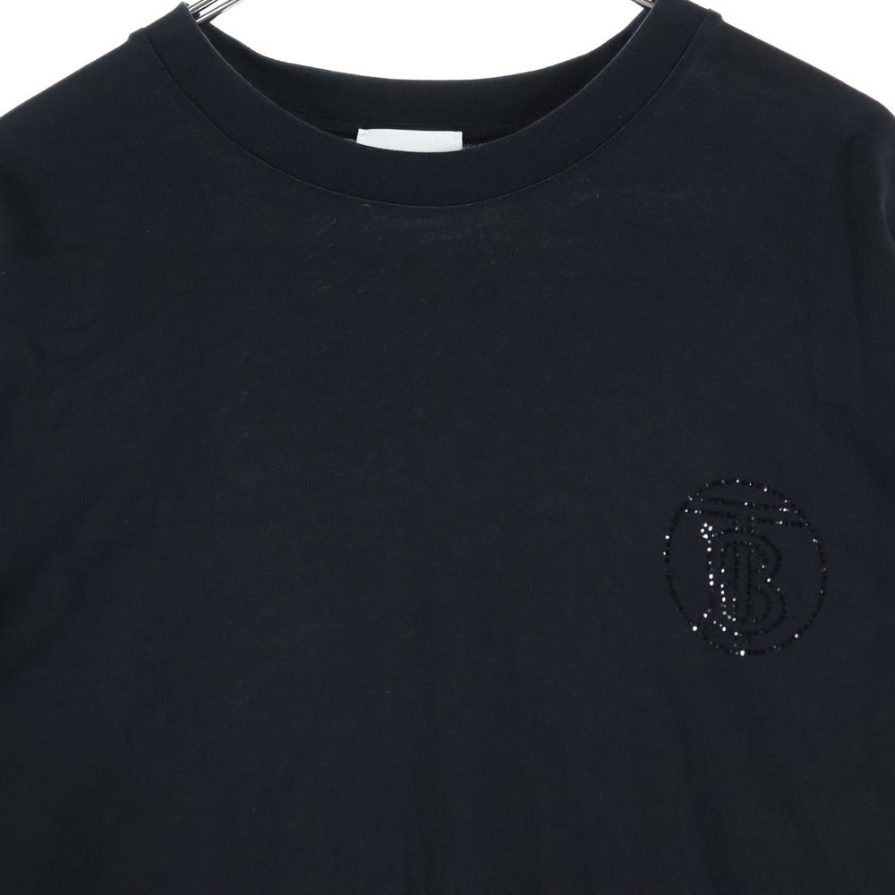 BURBERRY(バーバリー) フロントロゴ ラインストーン クルーネック半袖Tシャツ カットソー ブラック 8022504