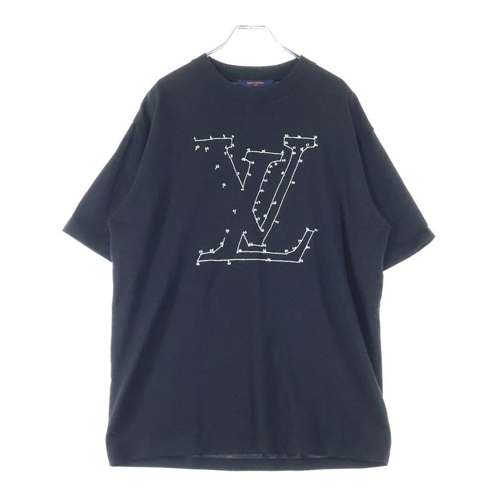 LOUIS VUITTON(ルイヴィトン) LVステッチプリント リバースロゴパッチ クルーネック半袖Tシャツ カットソー ブラック RM202M NPG HJY03W