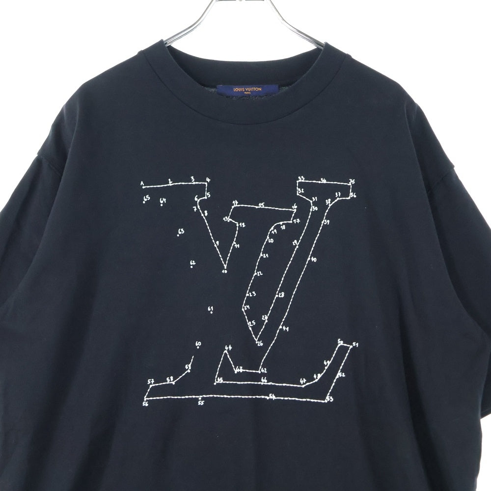 LOUIS VUITTON(ルイヴィトン) LVステッチプリント リバースロゴパッチ クルーネック半袖Tシャツ カットソー ブラック RM202M NPG HJY03W