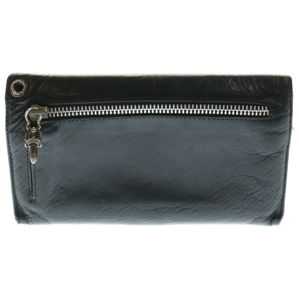 CHROME HEARTS クロムハーツ ウェーブウォレット レザー ブラック クロムハーツウェーブウォレットクロスボタンブラックヘビー