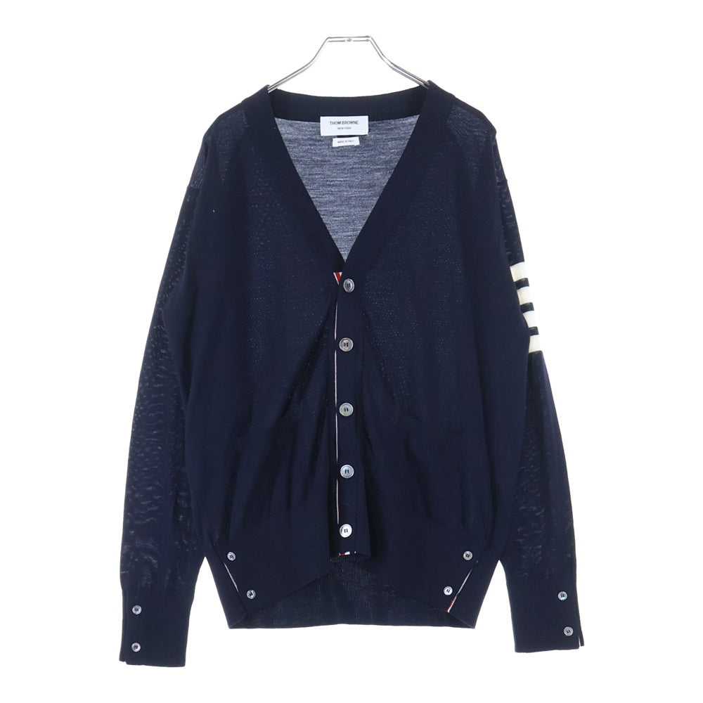 THOM BROWNE(トムブラウン) 4BAR トリコロール Vネック ウール ニット カーディガン ネイビー MKC002A-00014415