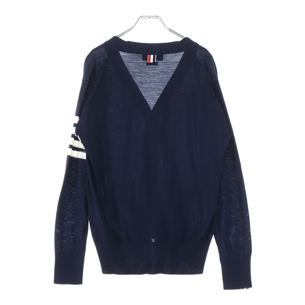 THOM BROWNE(トムブラウン) 4BAR トリコロール Vネック ウール ニット カーディガン ネイビー MKC002A-00014415