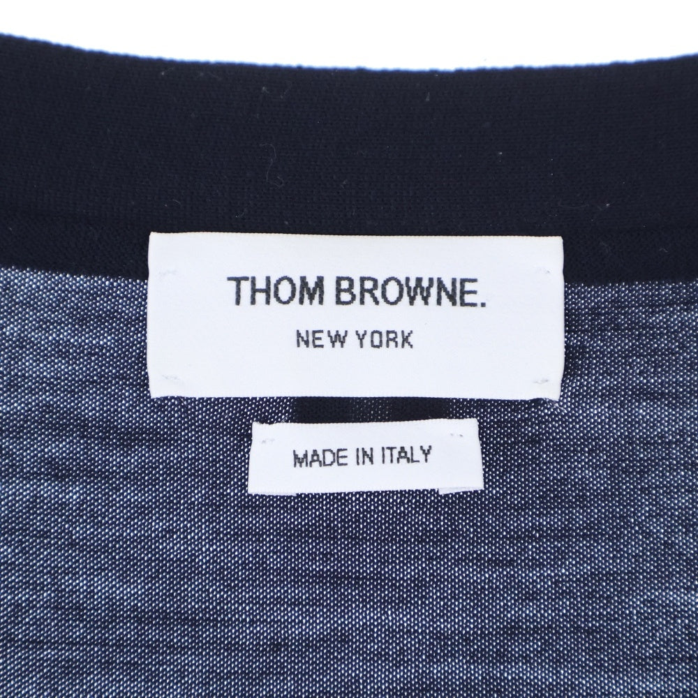 THOM BROWNE(トムブラウン) 4BAR トリコロール Vネック ウール ニット カーディガン ネイビー MKC002A-00014415