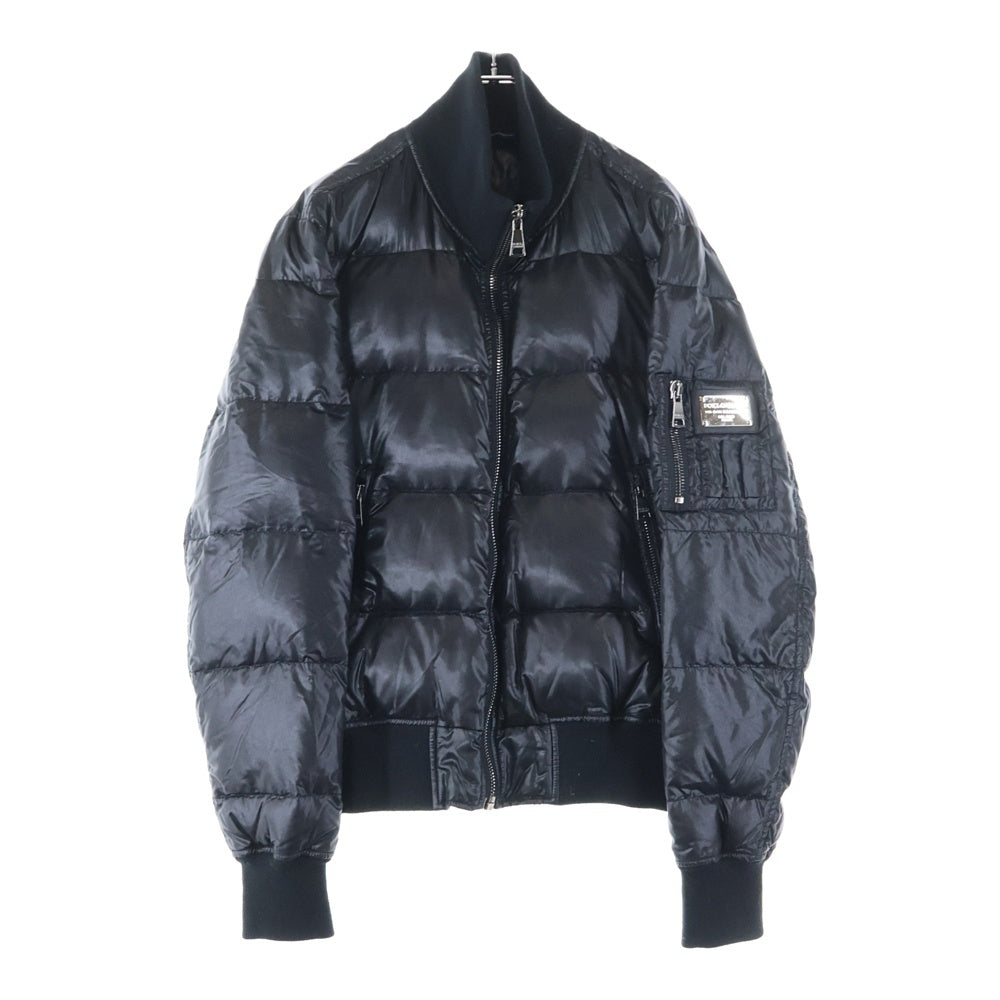 DOLCE & GABBANA(ドルチェアンドガッバーナ) ロゴプレート ナイロン ジップアップ ダウンジャケット ブラック G9G75T