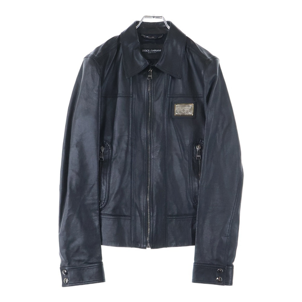 DOLCE & GABBANA(ドルチェアンドガッバーナ) ロゴプレート ラムレザー ジップアップ ジャケット ブラック G9E52L