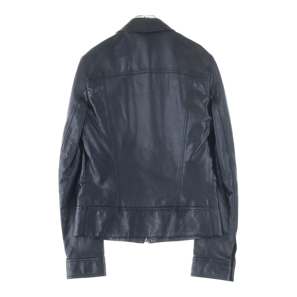 DOLCE & GABBANA(ドルチェアンドガッバーナ) ロゴプレート ラムレザー ジップアップ ジャケット ブラック G9E52L