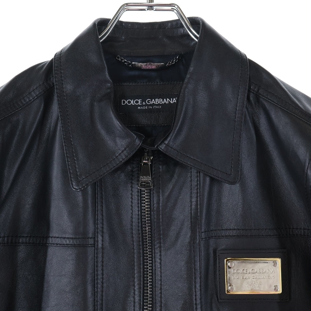 DOLCE & GABBANA(ドルチェアンドガッバーナ) ロゴプレート ラムレザー ジップアップ ジャケット ブラック G9E52L