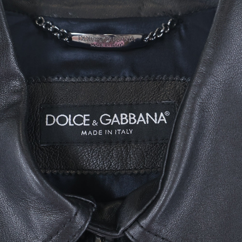 DOLCE & GABBANA(ドルチェアンドガッバーナ) ロゴプレート ラムレザー ジップアップ ジャケット ブラック G9E52L