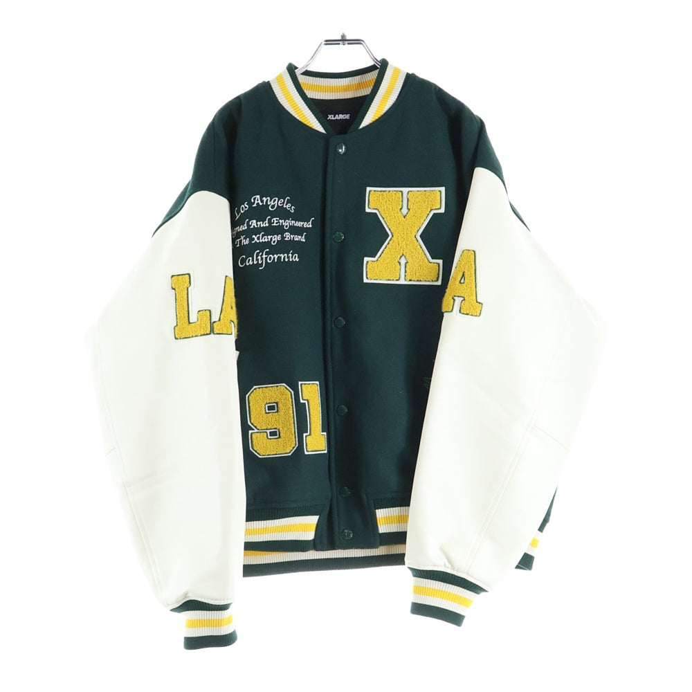 X-LARGE(エクストララージ) OG LOGO VARSITY JACKET ロゴ バーシティジャケット グリーン/ホワイト 101234021009
