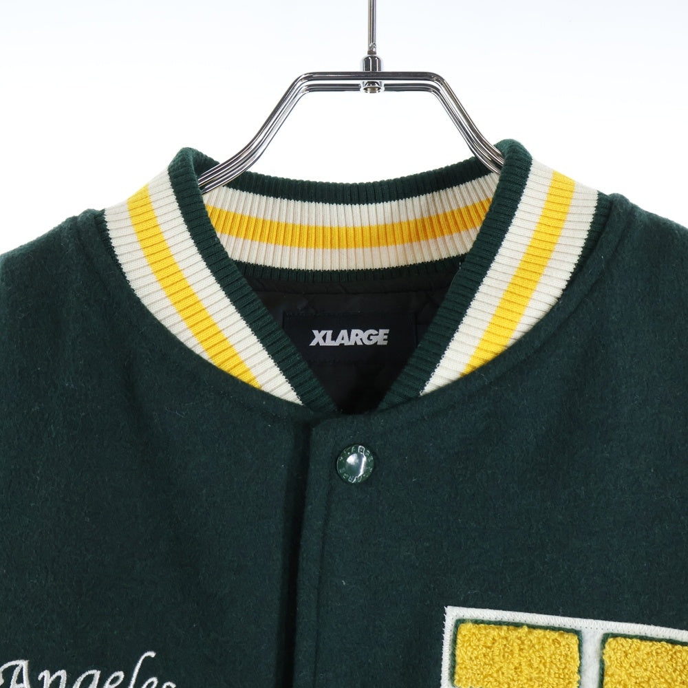 X-LARGE(エクストララージ) OG LOGO VARSITY JACKET ロゴ バーシティジャケット グリーン/ホワイト 101234021009