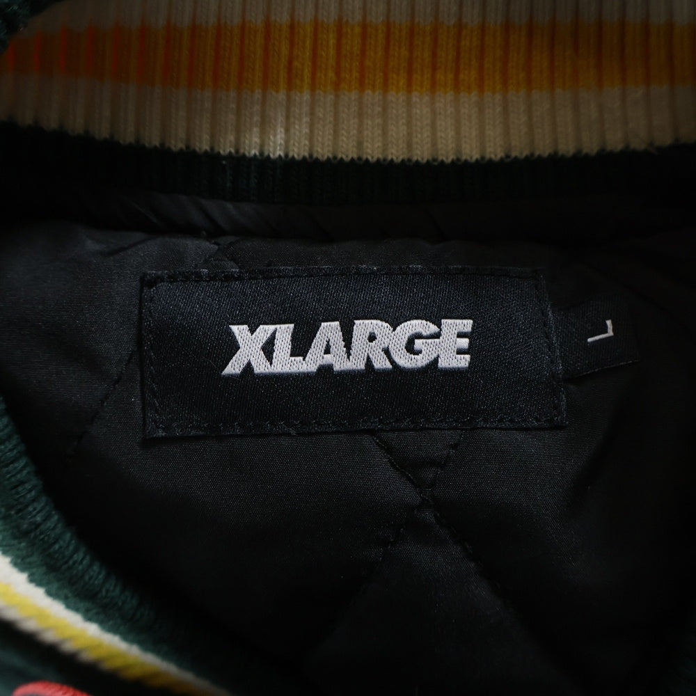 X-LARGE(エクストララージ) OG LOGO VARSITY JACKET ロゴ バーシティジャケット グリーン/ホワイト 101234021009