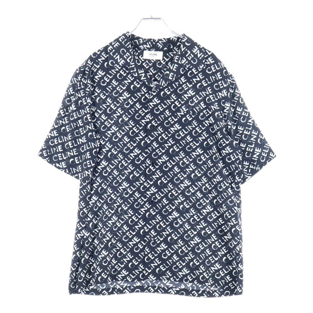 CELINE(セリーヌ) Hawaiian Shirt Crepe De Cine クレープドシーヌ ハワイアン開襟半袖シャツ ブラック/ホワイト 2C946748T