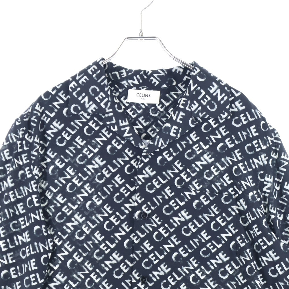 CELINE(セリーヌ) Hawaiian Shirt Crepe De Cine クレープドシーヌ ハワイアン開襟半袖シャツ ブラック/ホワイト 2C946748T