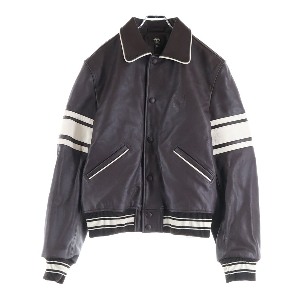 STUSSY(ステューシー) 25AW ×Wales Bonner Leather Varsity Jacket ウェールズ ボナー クラシックフィット レザー バーシティ ジャケット ブルゾン ブラウン 315518