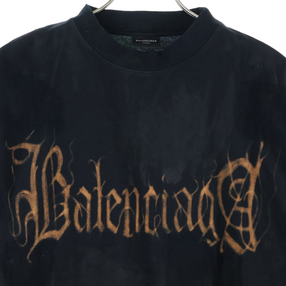 BALENCIAGA(バレンシアガ) 23AW ヘビーメタルロゴ ダメージ加工 長袖Tシャツ ロンT ブラック 739783 TOVE1