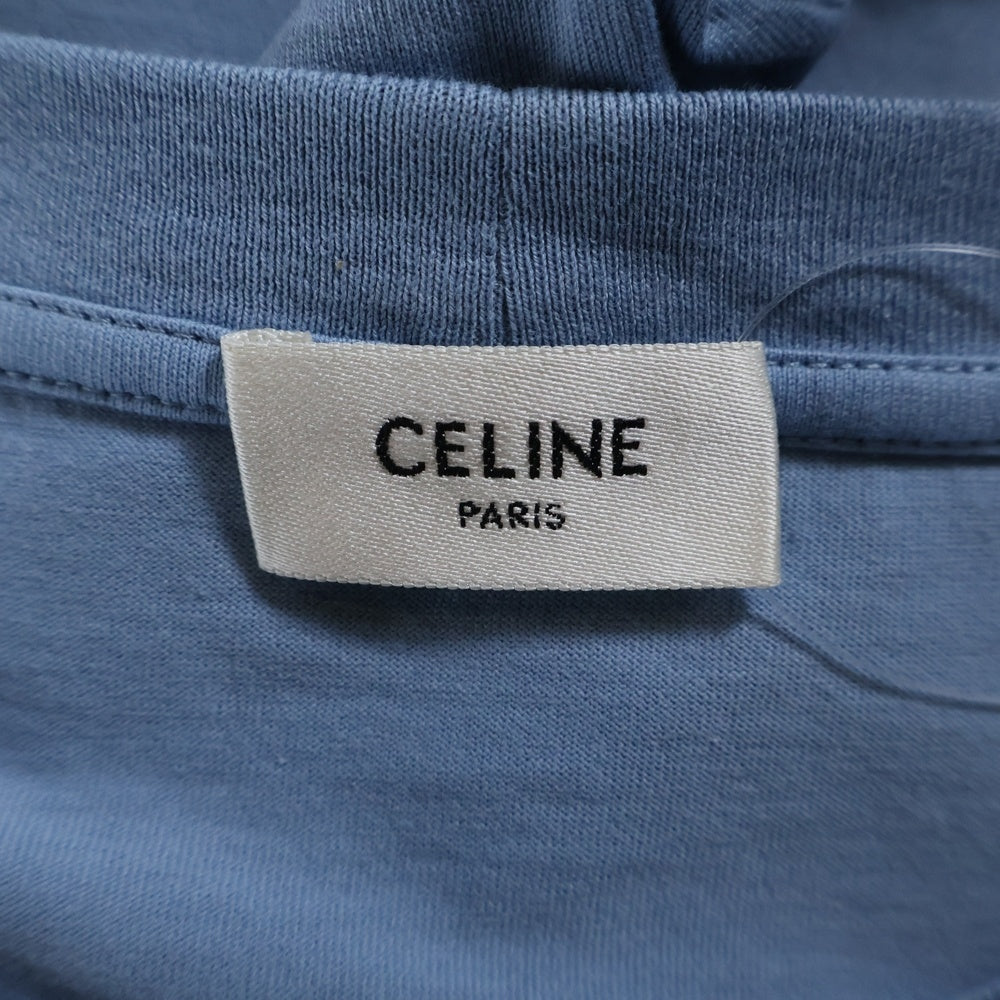 【大人気モデル】 CELINE ルーズフィットTシャツ ブルー 確実正規品 CELINE(セリーヌ) ルーズフィット スクリーン ロゴ プリント