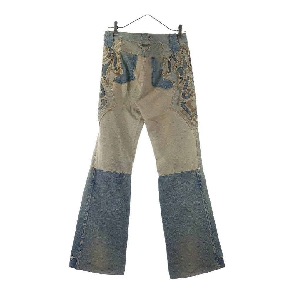 A&G(エーアンドジー) フレアニー パッチワーク ボタンフライ デニム フレアパンツ インディゴ