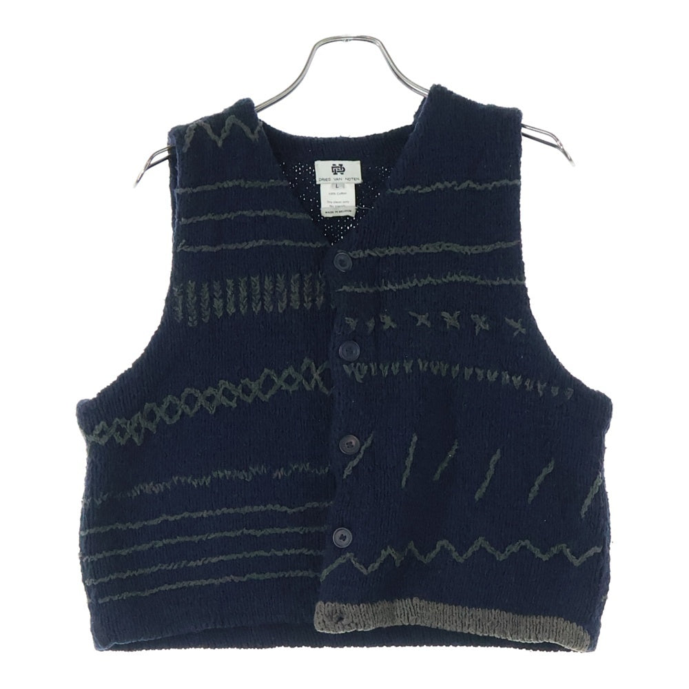 DRIES VAN NOTEN(ドリスヴァンノッテン) 90S 5B フェルトパッチ ニットセーター ベスト ネイビー 5237925