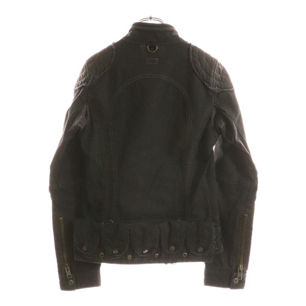 L.G.B.(ルグランブルー) ショルダーパッチ バックポケット リブジップ デニムジャケット ブラック 1418M83