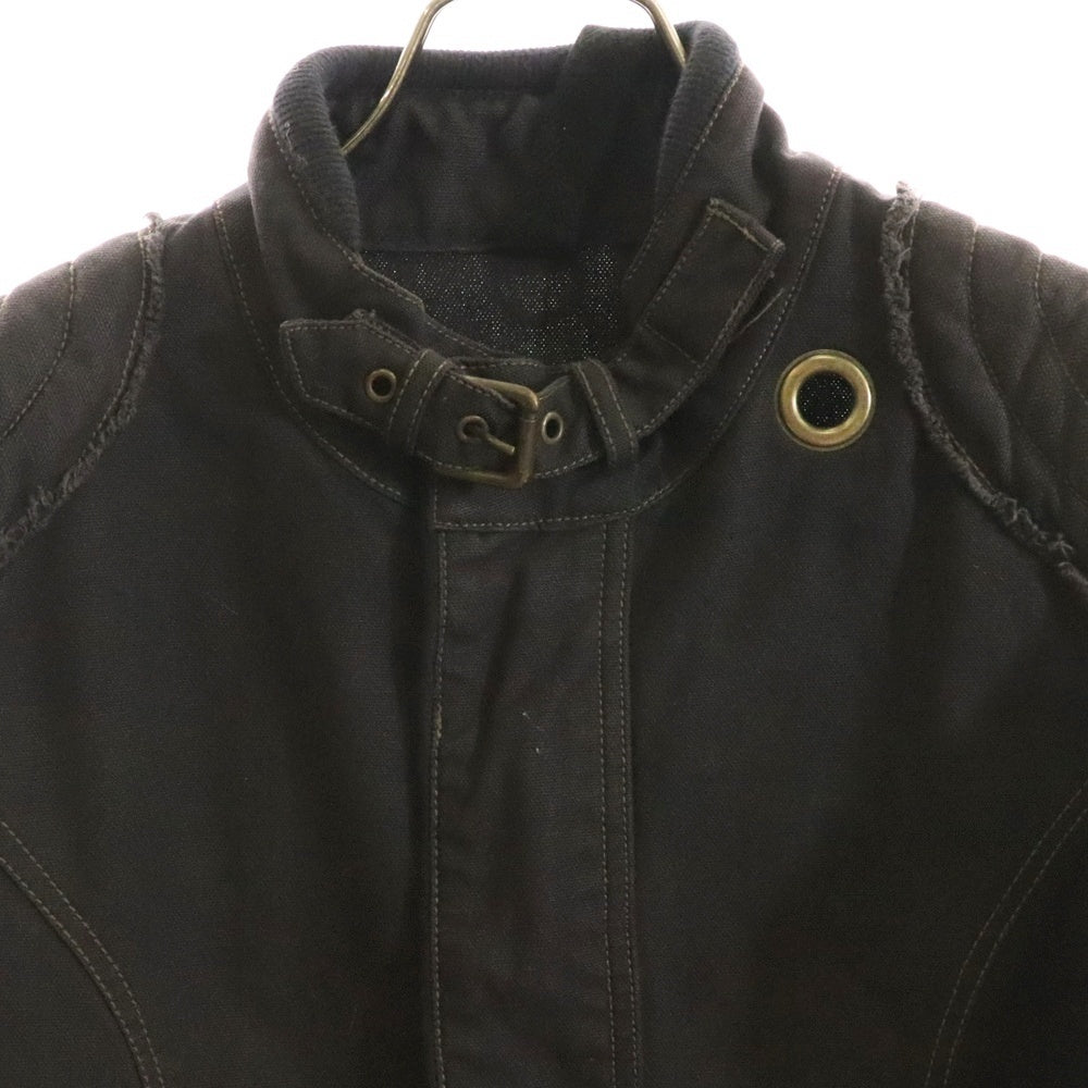 L.G.B.(ルグランブルー) ショルダーパッチ バックポケット リブジップ デニムジャケット ブラック 1418M83