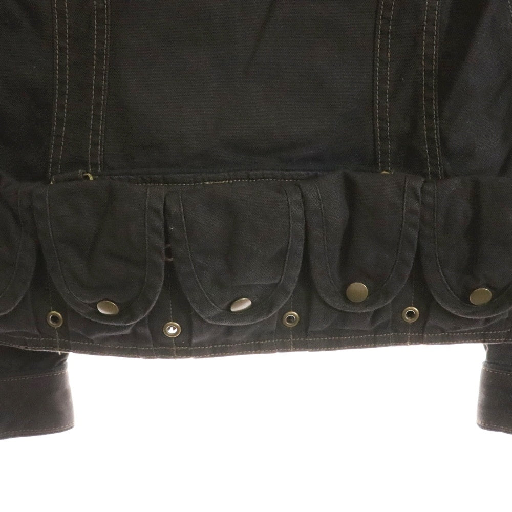 L.G.B.(ルグランブルー) ショルダーパッチ バックポケット リブジップ デニムジャケット ブラック 1418M83