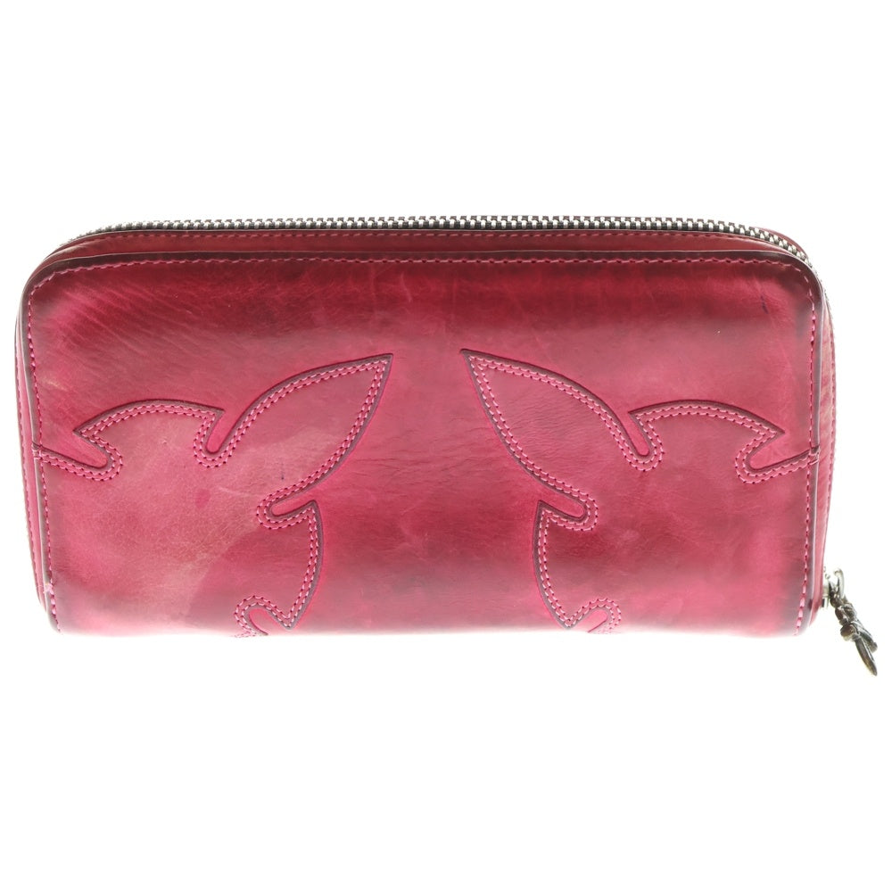 CHROME HEARTS(クロムハーツ) REC F ZIP ダブルフレアニー ラウンドジップ レザー ロングウォレット 長財布 ピンク/シルバー