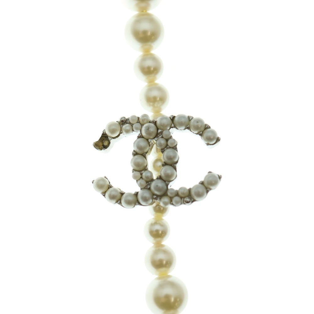 CHANEL(シャネル) ココマーク ラインストーン ホワイトパール ロング ネックレス ホワイト