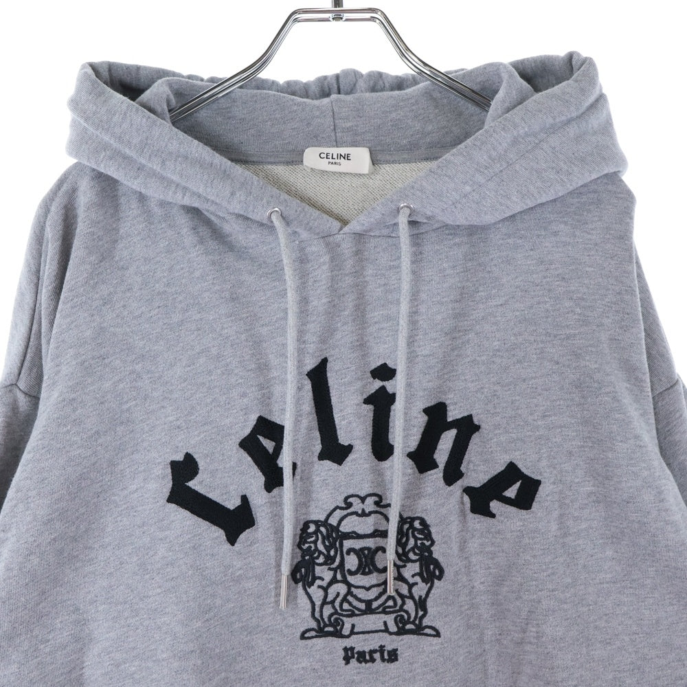 CELINE(セリーヌ) 24SS ゴシックロゴ刺繍 スウェット プルオーバーパーカー グレー RY08M670Q.08BQ