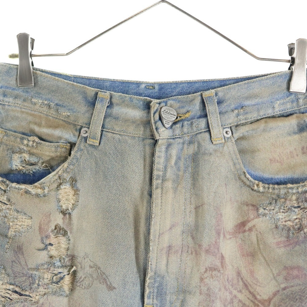 Lildenimjean(リルデニムジーン) LDJ Ragged Jean ワイドプリント ダメージ デニムパンツ インディゴ 004-LDJ24130-K2