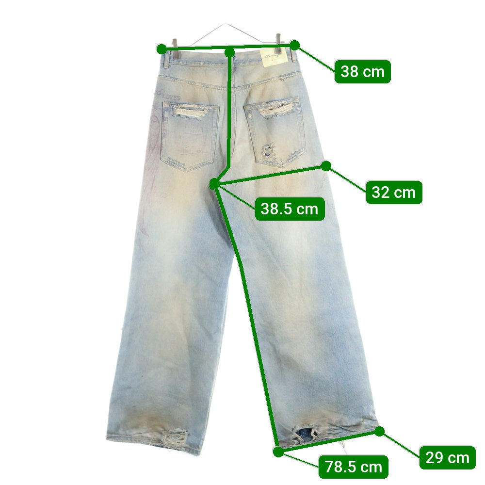 Lildenimjean(リルデニムジーン) LDJ Ragged Jean ワイドプリント ダメージ デニムパンツ インディゴ 004-LDJ24130-K2