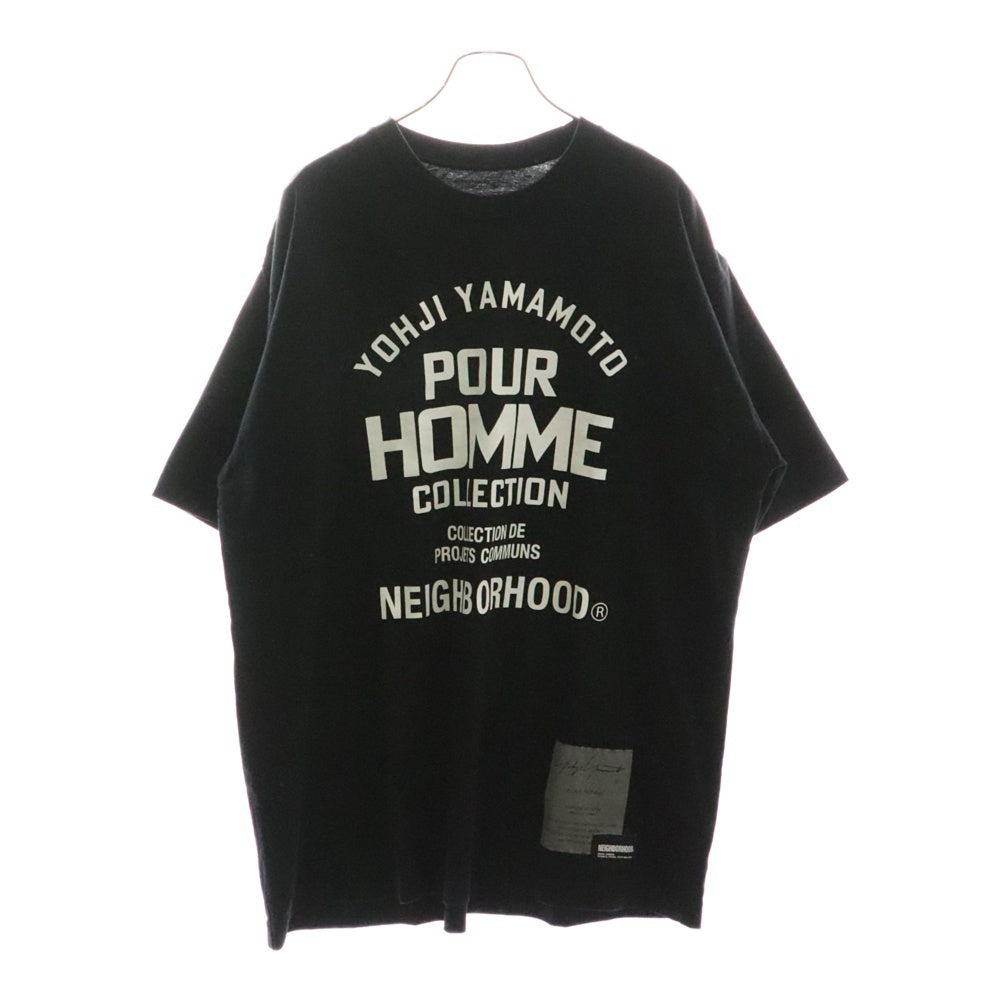 NEIGHBORHOOD(ネイバーフッド) 25SS×Yohji Yamamoto ヨウジヤマモト ロゴプリント コットン 半袖Tシャツ ブラック HP-T90-997