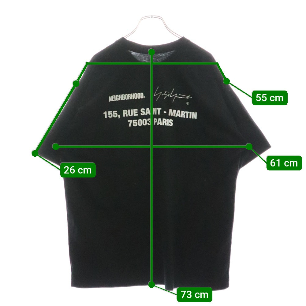 NEIGHBORHOOD(ネイバーフッド) 25SS×Yohji Yamamoto ヨウジヤマモト ロゴプリント コットン 半袖Tシャツ ブラック HP-T90-997