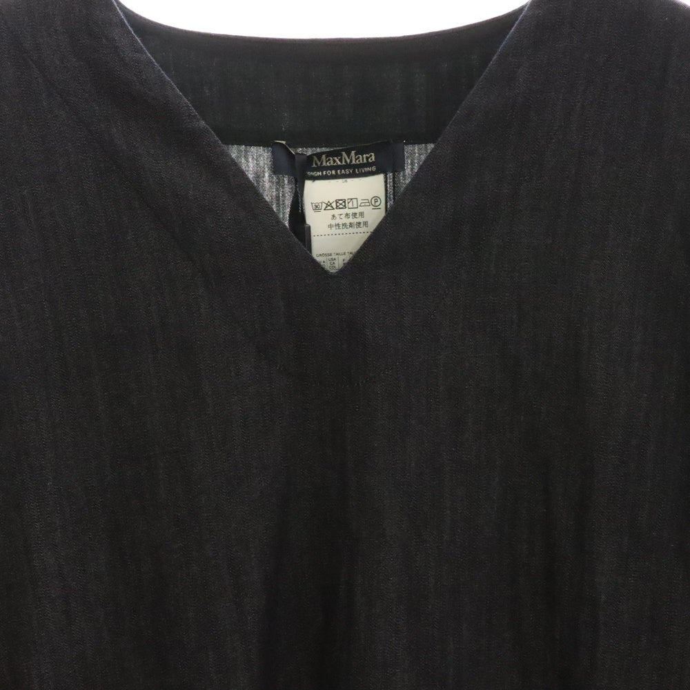 S MAX MARA(エス マックスマーラ) ノーカラー Vネック コットン 長袖ワンピース ネイビー レディース 91910111-000