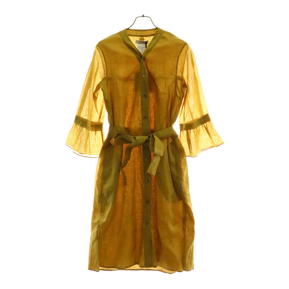 S MAX MARA(エス マックスマーラ) ノーカラー 長袖シャツワンピース ドレス イエロー レディース 92210812-033