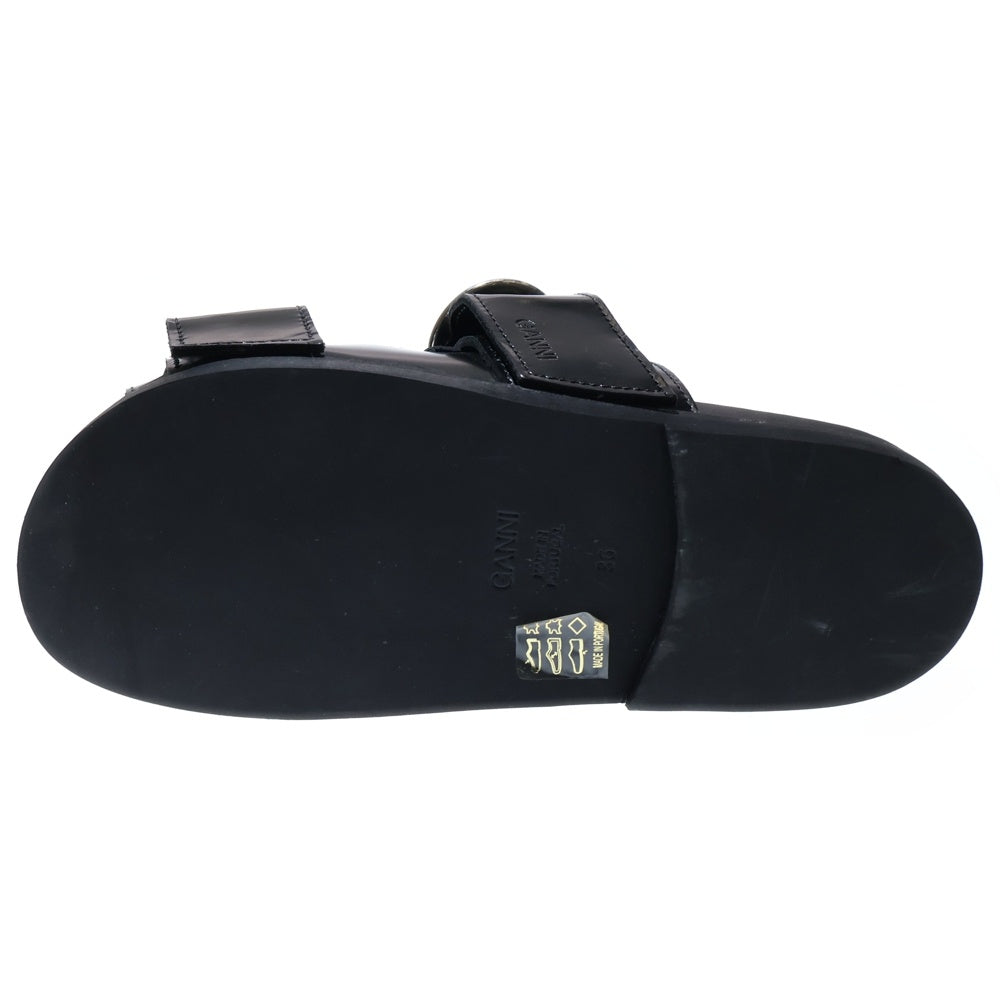 GANNI(ガニー) シルバーバックル ストラップ付き レザーサンダル ブラック レディース S0932