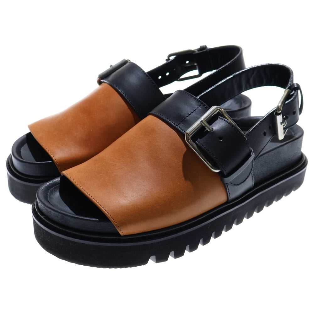 PLAN C(プランシー) カラーブロック ストラップ付き レザーサンダル ブラック/ブラウン レディース SACSB02A00