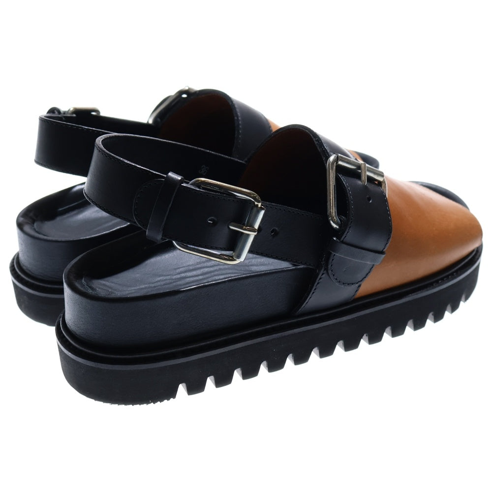 PLAN C(プランシー) カラーブロック ストラップ付き レザーサンダル ブラック/ブラウン レディース SACSB02A00