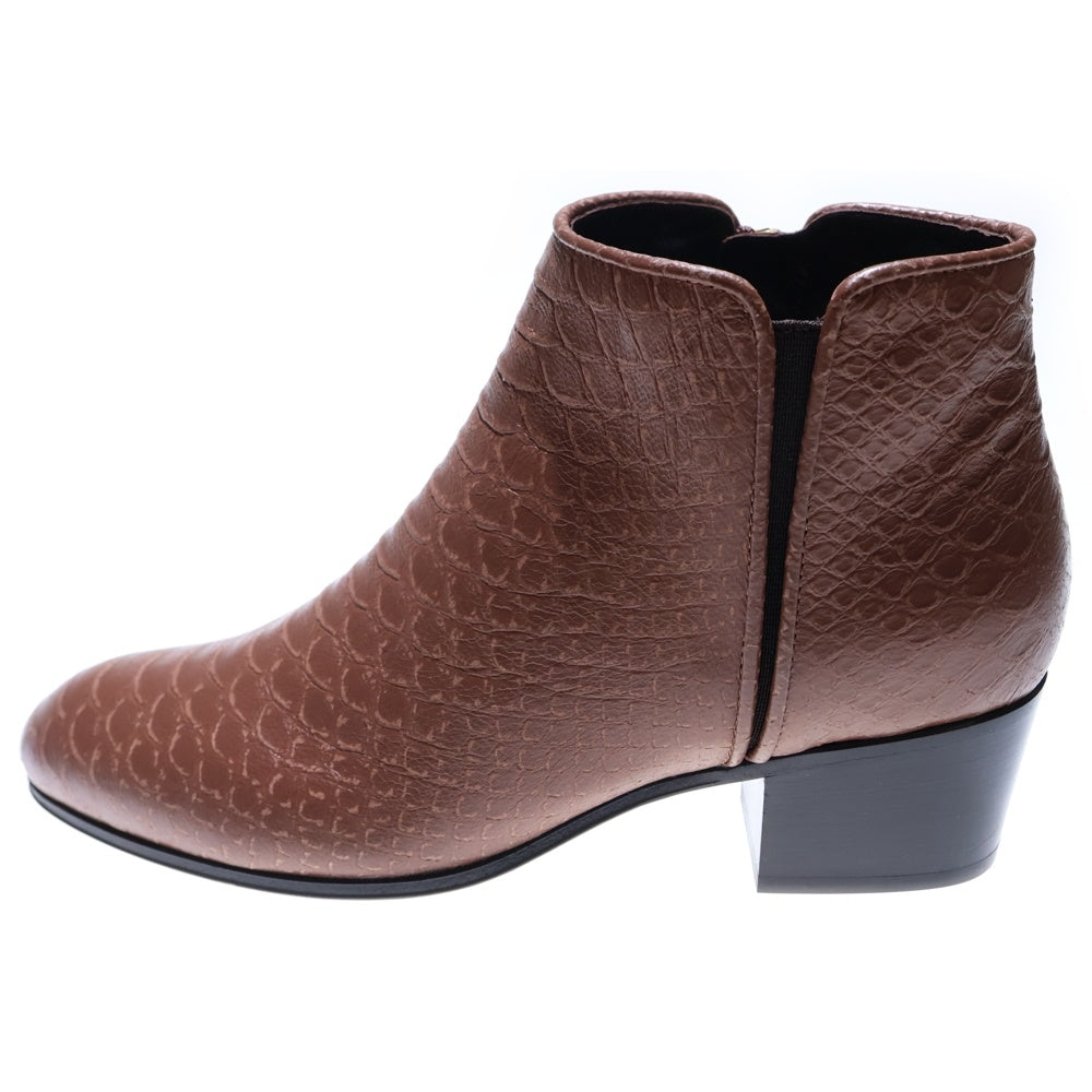 GIUSEPPE ZANOTTI(ジュゼッペ ザノッティ) サイドゴア 型押し レザー ヒールブーツ ブラウン レディース