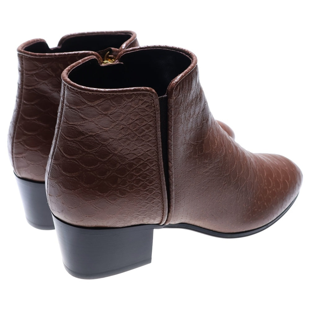 GIUSEPPE ZANOTTI(ジュゼッペ ザノッティ) サイドゴア 型押し レザー ヒールブーツ ブラウン レディース