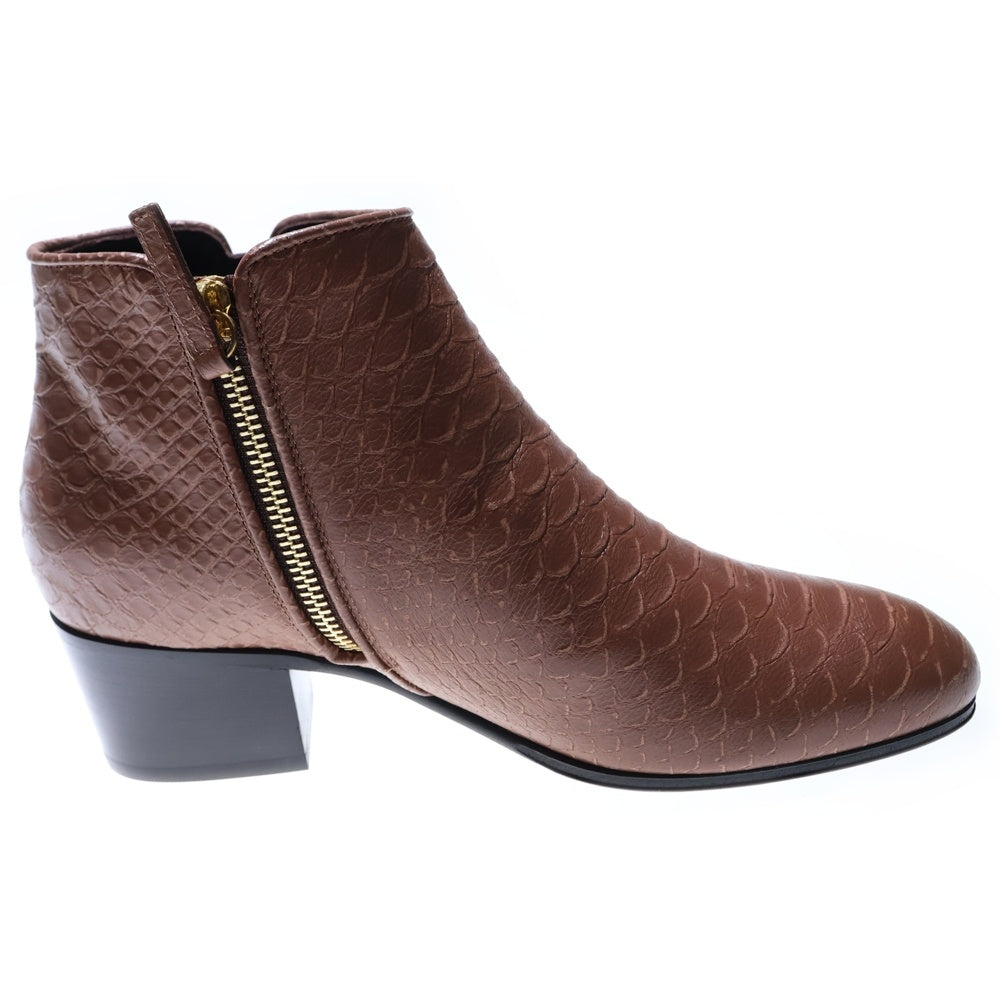GIUSEPPE ZANOTTI(ジュゼッペ ザノッティ) サイドゴア 型押し レザー ヒールブーツ ブラウン レディース