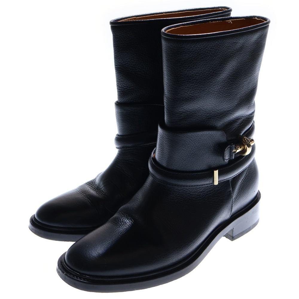 BALENCIAGA(バレンシアガ) ロゴ金具 ベルトストラップ レザー ハイカット エンジニアブーツ ブラック レディース 299997