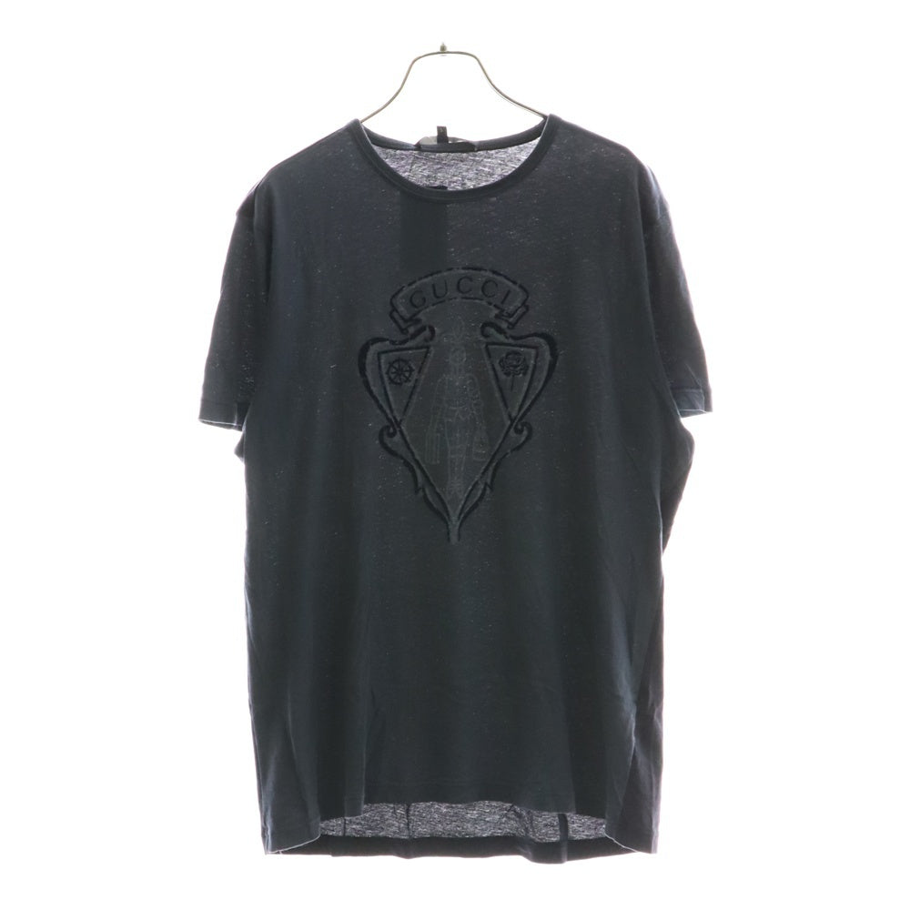 GUCCI(グッチ) エンブレム フロッキーロゴプリント バイカラー クルーネック 半袖Tシャツ カットソー グレー/ブラック 363349