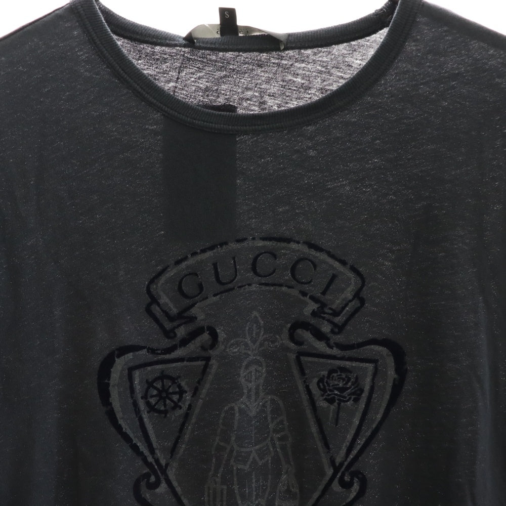 GUCCI(グッチ) エンブレム フロッキーロゴプリント バイカラー クルーネック 半袖Tシャツ カットソー グレー/ブラック 363349