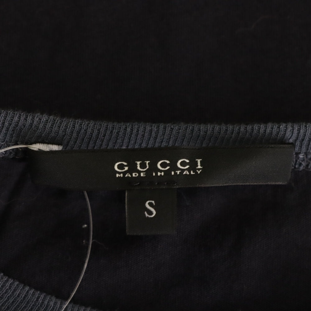 GUCCI(グッチ) エンブレム フロッキーロゴプリント バイカラー クルーネック 半袖Tシャツ カットソー グレー/ブラック 363349