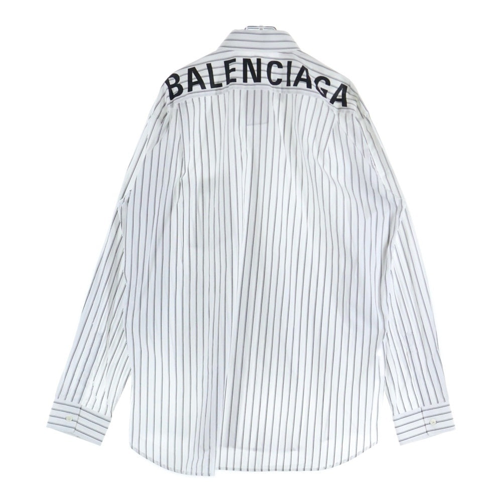 BALENCIAGA(バレンシアガ) 19AW バックロゴプリント オーバーサイズ ストライプ ボタンダウン 長袖シャツ ホワイト 556878 TDM10