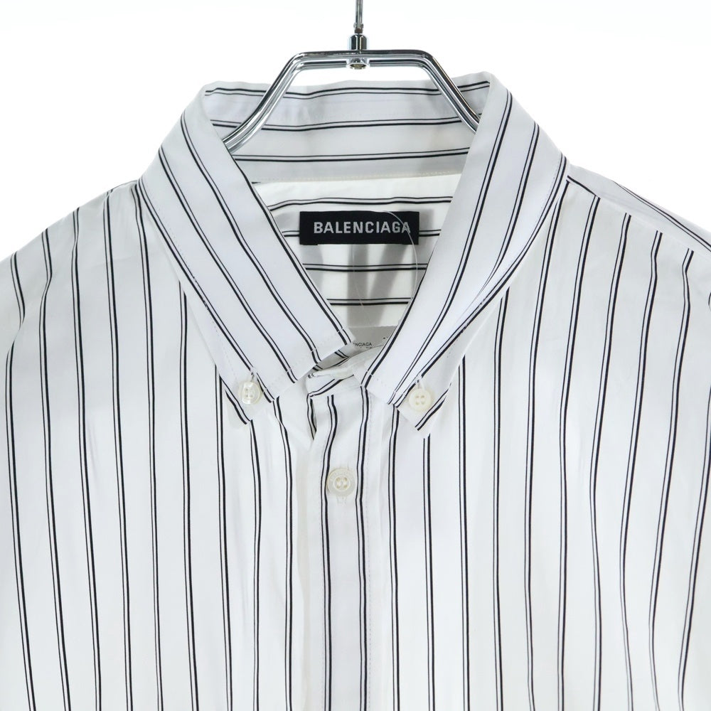 BALENCIAGA(バレンシアガ) 19AW バックロゴプリント オーバーサイズ ストライプ ボタンダウン 長袖シャツ ホワイト 556878 TDM10