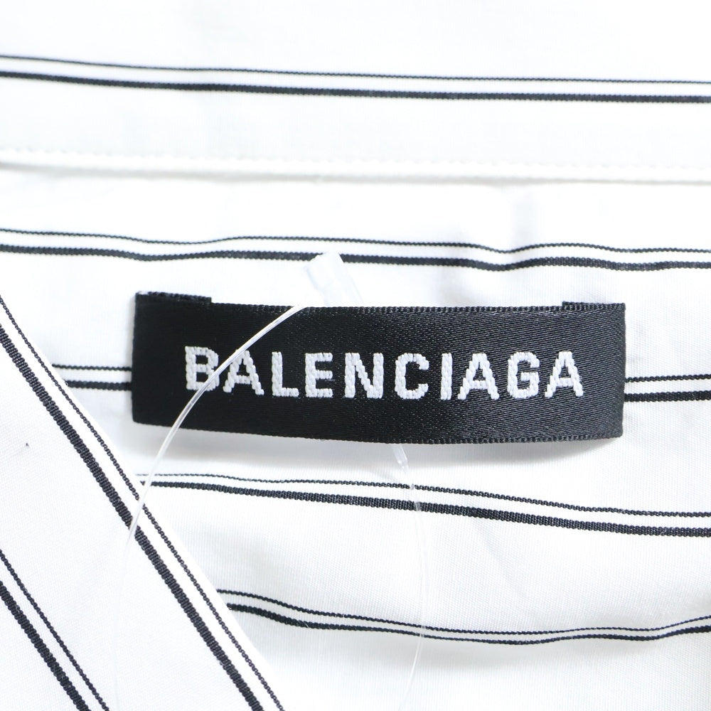 BALENCIAGA(バレンシアガ) 19AW バックロゴプリント オーバーサイズ ストライプ ボタンダウン 長袖シャツ ホワイト 556878 TDM10
