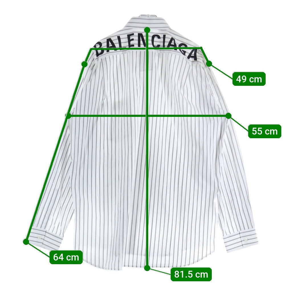 BALENCIAGA(バレンシアガ) 19AW バックロゴプリント オーバーサイズ ストライプ ボタンダウン 長袖シャツ ホワイト 556878 TDM10