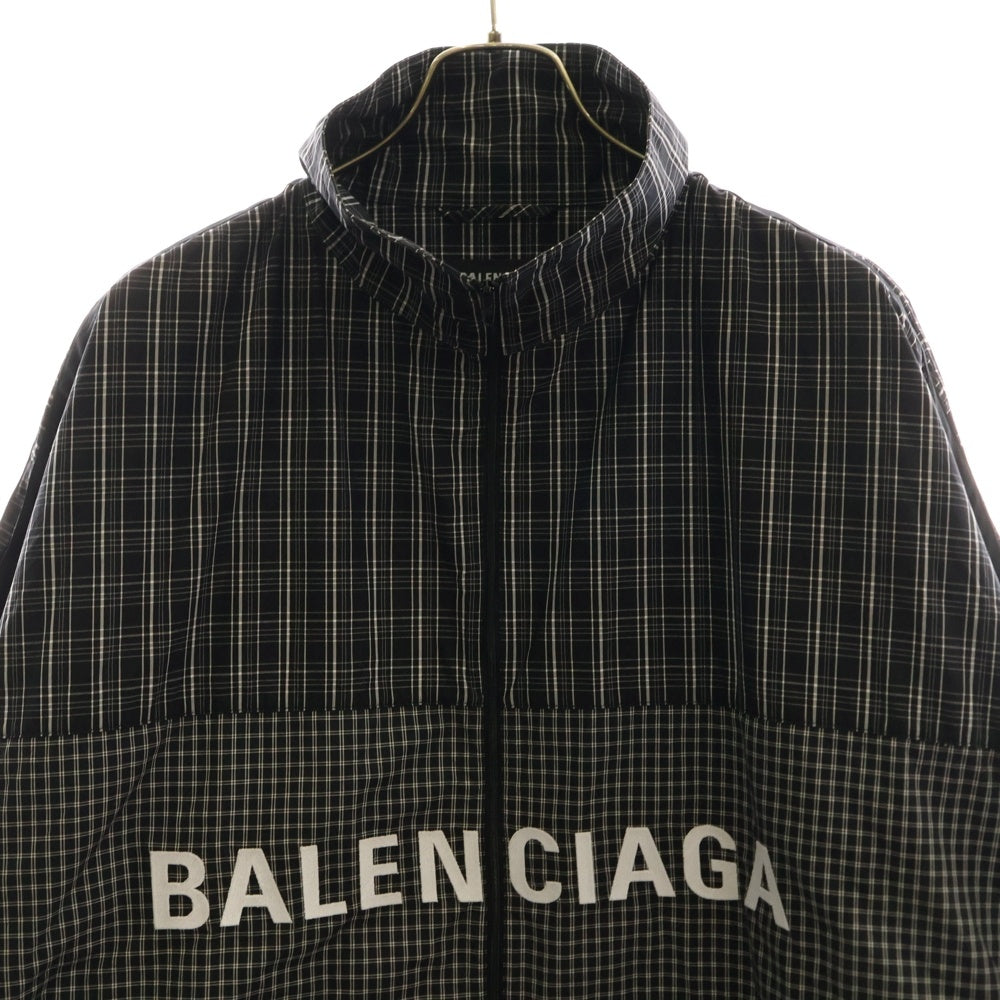 BALENCIAGA(バレンシアガ) 19SS ロゴ刺繍 ポプリンチェック オーバーサイズ シャツ ジャケット ブラック 571439 TEM18